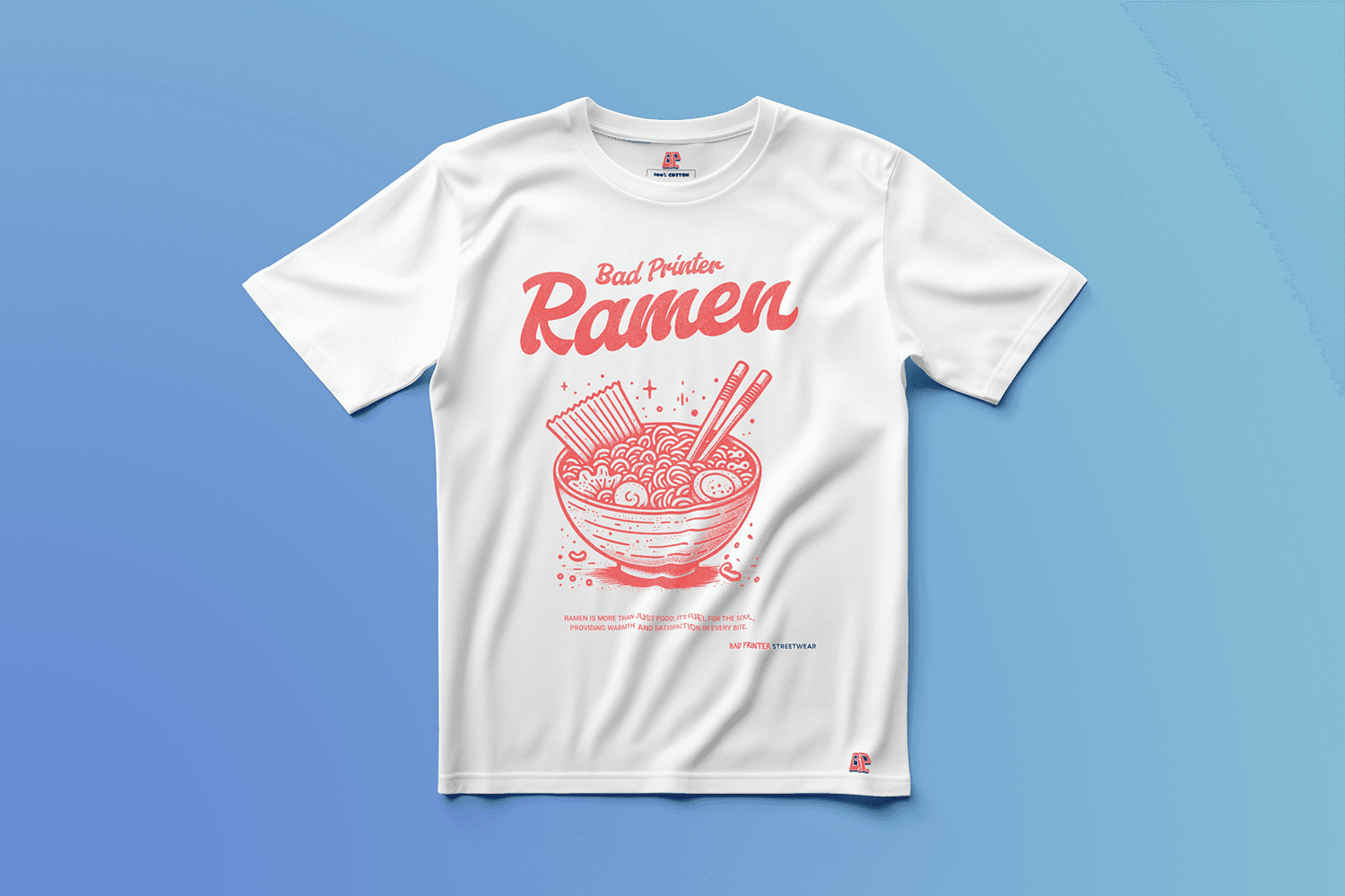 BP Ramen Editionの白いグラフィックTシャツ（正面）