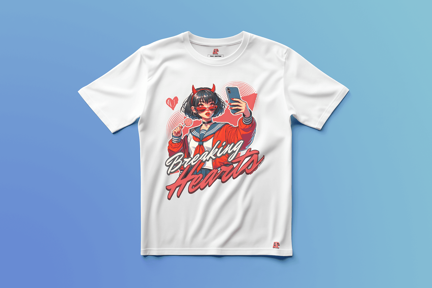Breaking Hearts Editionの白いグラフィックTシャツ（正面）
