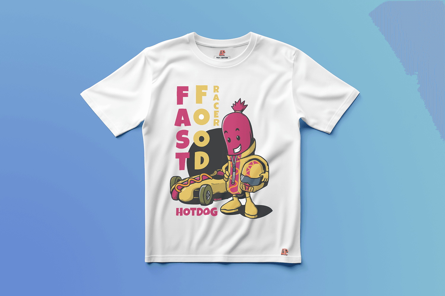 Fast Food Racer Editionの白いグラフィックTシャツ（正面）