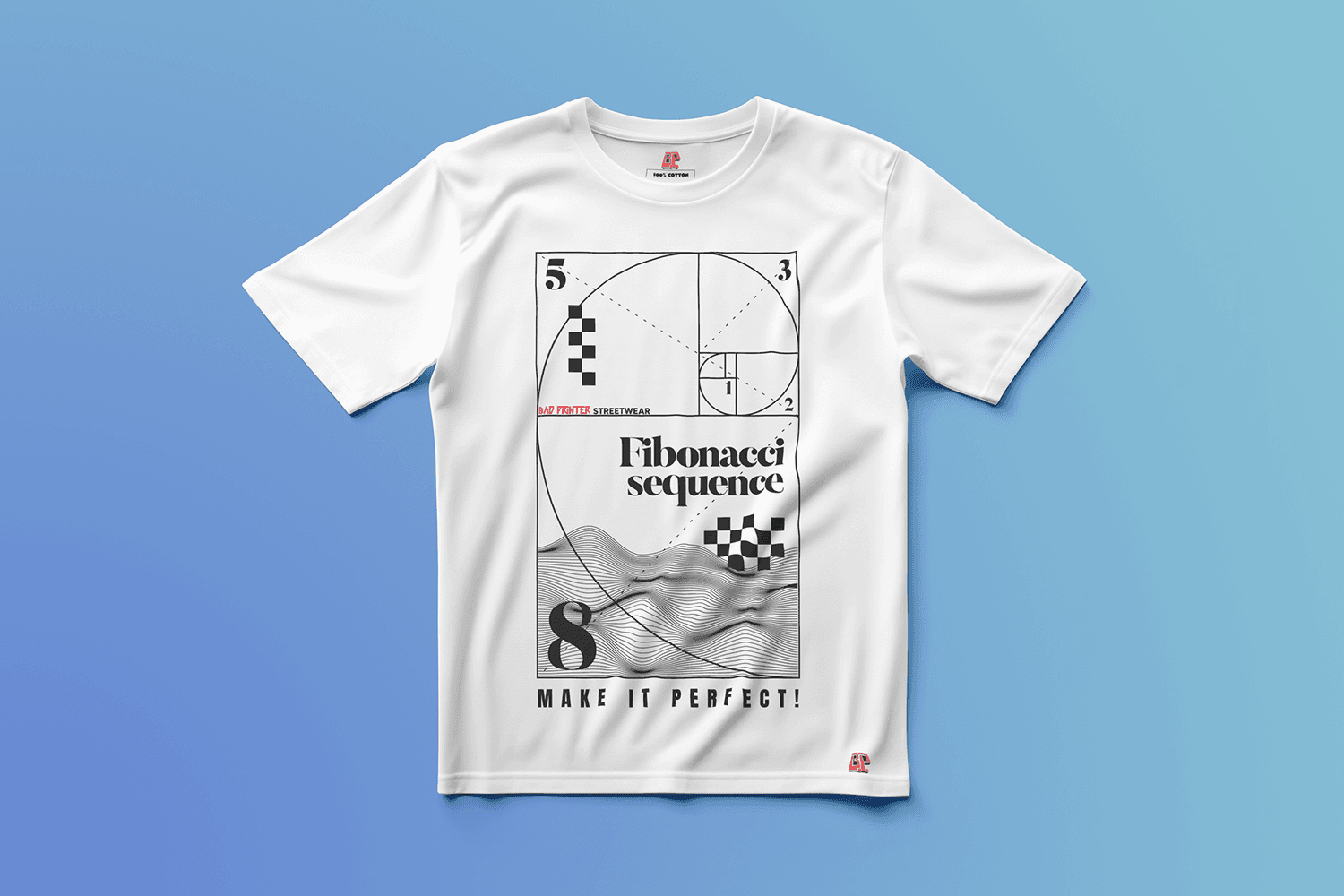 Fibonacci Editionの白いグラフィックTシャツ（正面）