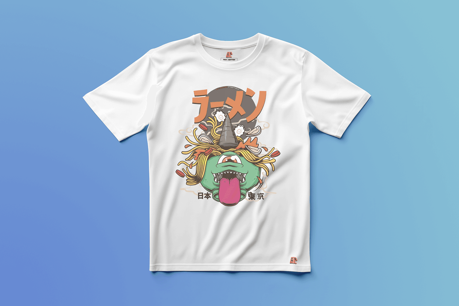 Ramen Monster Editionの白いグラフィックTシャツ（正面）