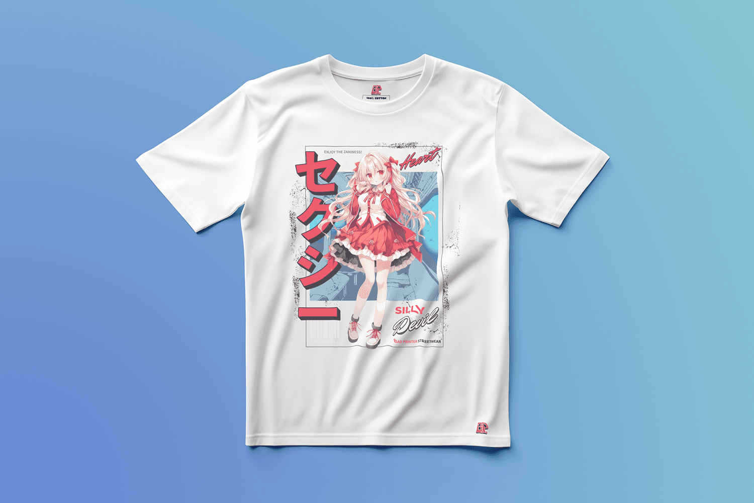 Silly Devil Editionの白いグラフィックTシャツ（正面）