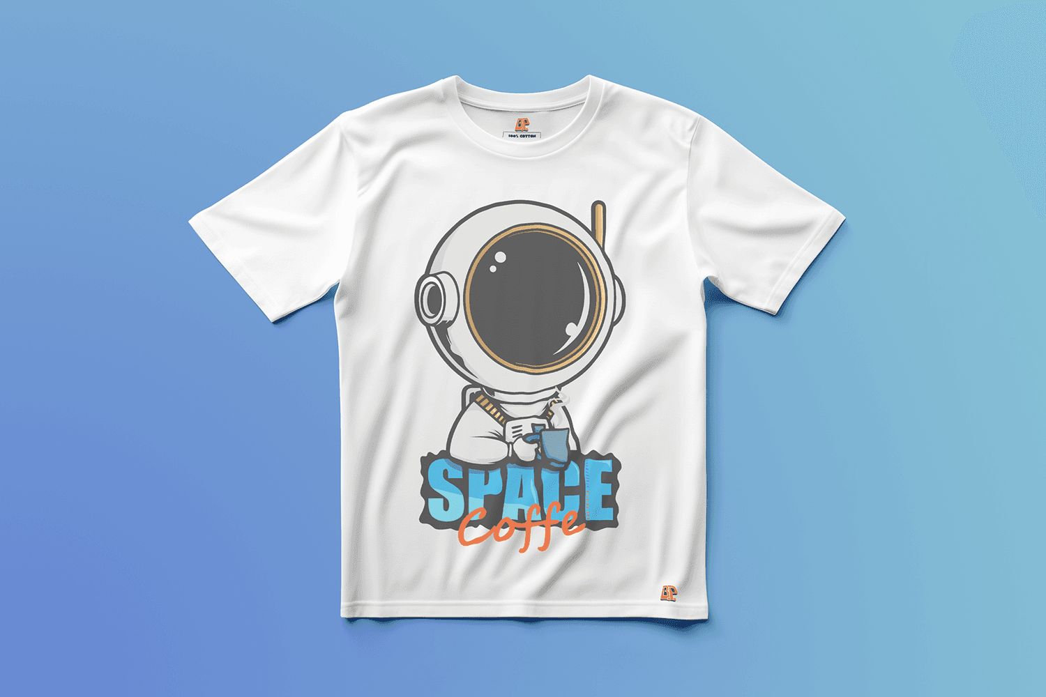 Spacecoffeeの白いグラフィックTシャツ（正面）