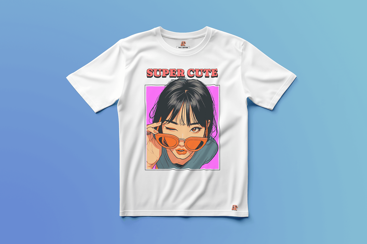 Super Cute Editionの白いグラフィックTシャツ（正面）